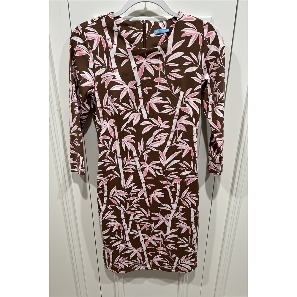 J McLaughlin Bamboo Print Stretch Sophia Dress‎ Brown & Pink Catalina Cloth